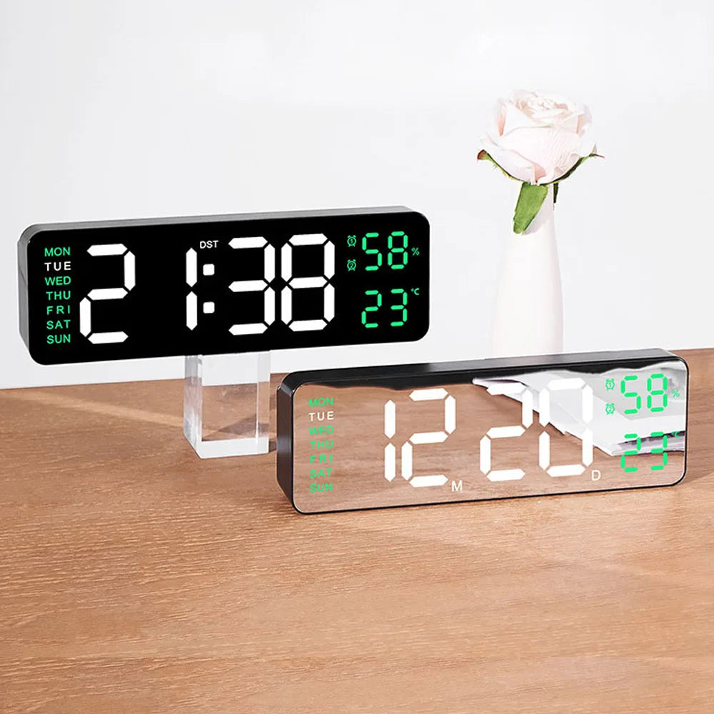 Large LED Digital Wall Clock – With Temperature, Humidity & Week Display
