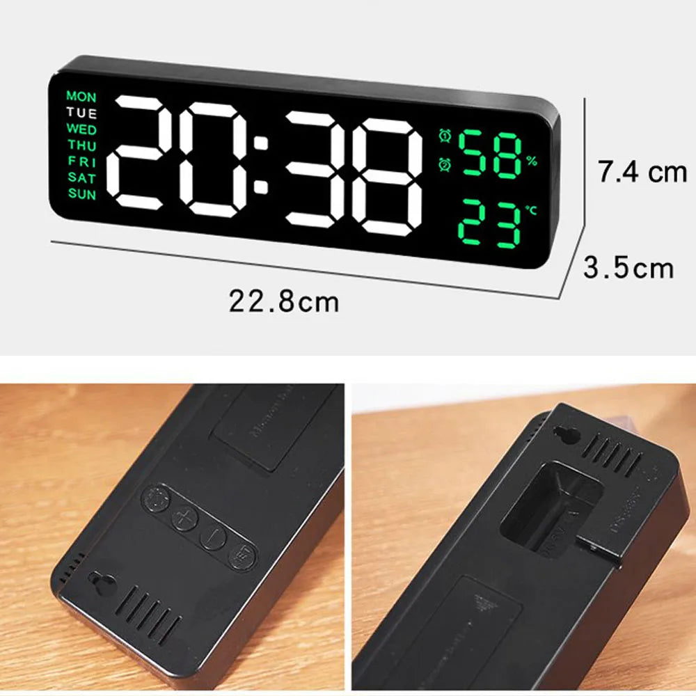 Large LED Digital Wall Clock – With Temperature, Humidity & Week Display